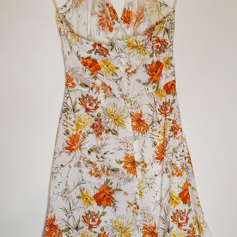 Springtime Song Orange, Green, Yellow and White Floral Print Halter Dress - Picture 5 of 16